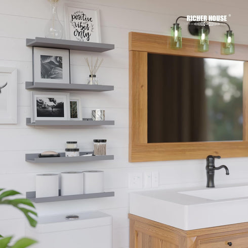RICHER HOUSE Mounted Shelves for Wall Decor, Modern Picture Ledge Shelf with Lip for Wall Storage Nursery, Bedroom