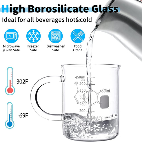 Caffeine Beaker Mug, 16 oz Chemistry Coffee Mug, Borosilicate Glass Measuring Graduated Beaker (450ml)