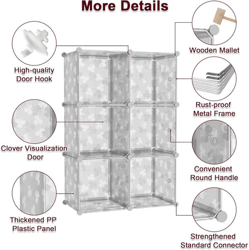 6-Cube Closet C&AHOME Cube Storage Organizer with Doors, Shelves, DIY Plastic Modular Bookshelf, Clothes Storage