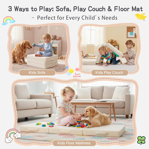 Tiita Kids Floor Mattress - Toddler Trifold Futon Mattress, Portable Foldable Play Mat for Naps and Playtime, Plush