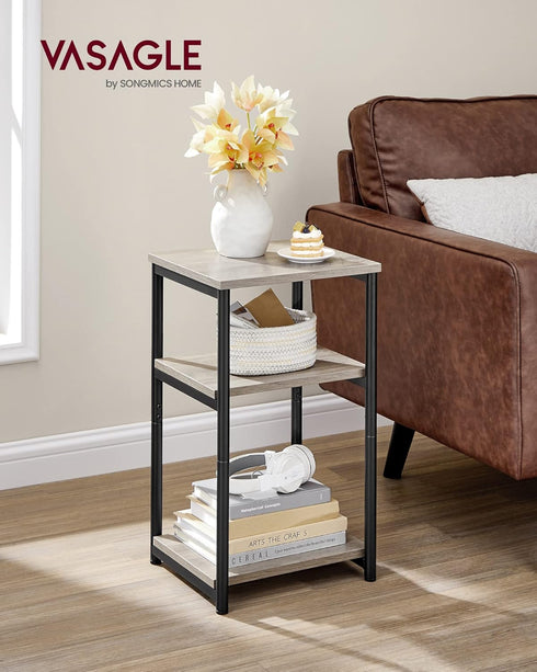 ULET273B02 VASAGLE Side Table, Small End Table, Tall Nightstand for Living Room, Bedroom, Office, Bathroom, Greige