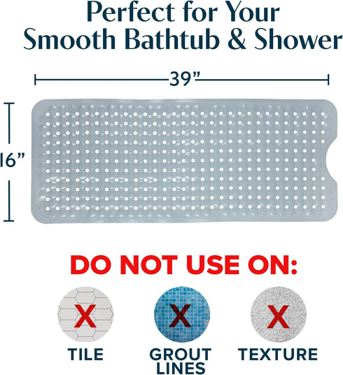 39"x16" SlipX Solutions Power Grip Bathtub Safety Mat | Precision Grip Technology for Longer, Stronger, & Softer Wet