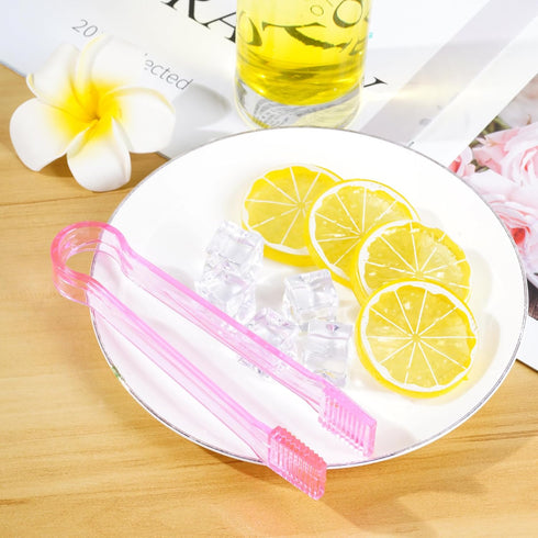 10 Pcs Plastic Buffet Serving Tongs, Clear Pink Mini Kitchen Tongs for Food, Ice, Salad, Barbecue, 6.3 Inches