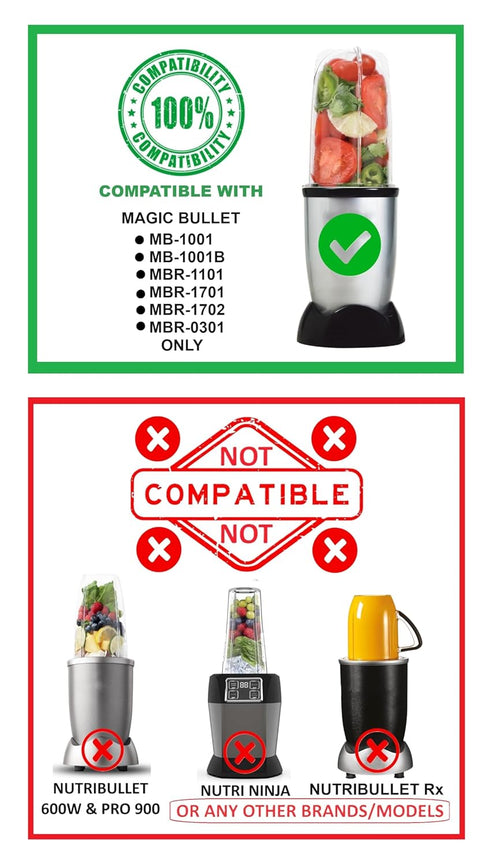Blendin Replacement Short Cup with Stay Fresh Jar Lid, Compatible with Original Magic Bullet Blender, 8oz Cup (2 Pack)