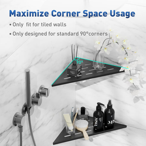 2 Pack, 10" 304 Black,10") lives Corner Shower Shelves Black Corner Shelf for Bathroom, Stainless Steel Grout