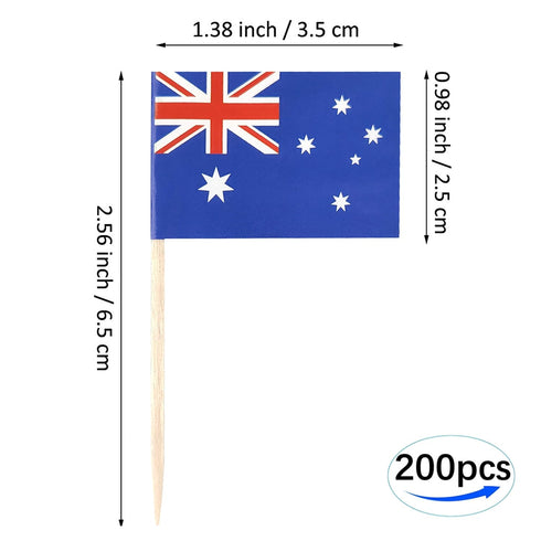 JBCD Australia Toothpick Flag, Australian Mini Small Cupcake Topper Flags, 200pcs