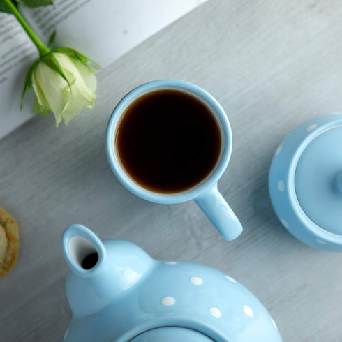 City to Cottage Ceramic Cappuccino Mug - 10oz Coffee Mug with Large Handle for Latte, Sky Baby Blue Polka Dot