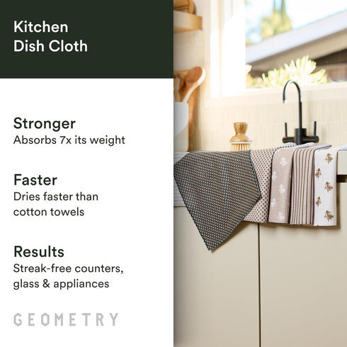 6 Pack GEOMETRY Dishcloth Evergreen Collection Quick-Dry, Ultra-Absorbent, Reusable Microfiber Kitchen Towels