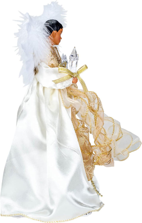Kurt Adler Lighted Christmas Tree Treetop - 10-Lights, African American Angel, Ivory & Gold, 12in