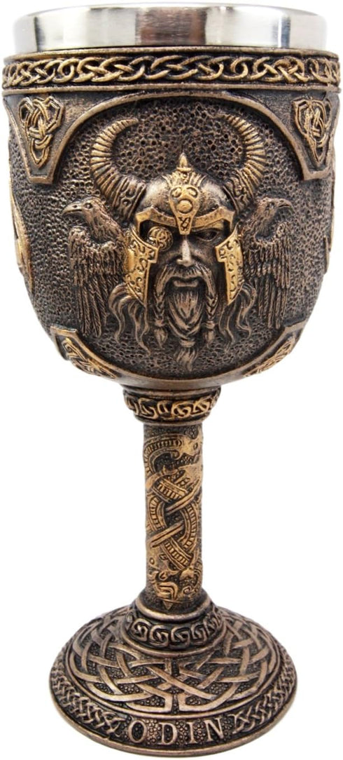 Ebros Norse Mythology Viking Alfather Odin God Of Asgard, 7oz Resin Wine Goblet Chalice with Stainless Steel Liner