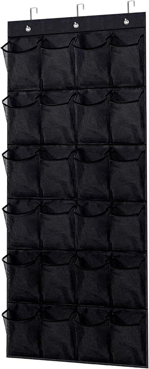 Over the Door Shoe Organizer - Black Mesh Organizer with 24 Pockets and Hooks for Space Saving Shoe Storage