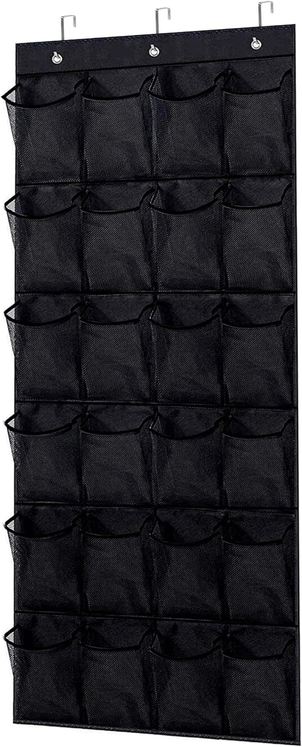 Over the Door Shoe Organizer - Black Mesh Organizer with 24 Pockets and Hooks for Space Saving Shoe Storage