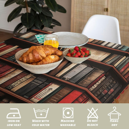 XYJFZL 52 70 Inch 4-6 Bookshelf Tablecloth Library Vintage Bookcase Book Shelf Rectangle Table Cloth Kitchen Table
