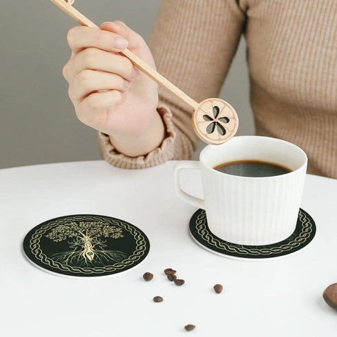 MINIOZE Set 6 Norse Viking Wicca Yule Yggdrasil Coasters of Coasters for Drinks Absorbent Double-Sided Leather PVC