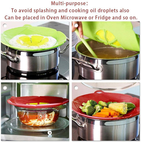 AUANDYU 2-in-1 Spill Stopper Lid Cover and Boil Over Safeguard, Silicone Kitchen Tool (Green and Red)