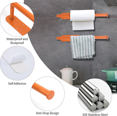YeeBeny Orange Paper Towel Holder Kitchen Roll Holder, Paper Towel Holder - Self Adhesive or Drilling, Under Cabinet