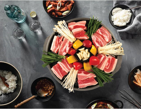 Korean Traditional BBQ Grill Pan, Stovetop Nonstick Indoor/Outdoor Smokeless Cast Aluminum Grill