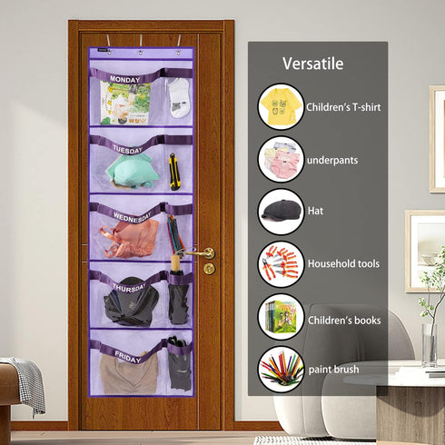 Weekly Kids Clothes Organizer Day of Week School Clothing Storage Monday to Friday Hanging Closet Organizer (PURPLE) by ANZORG