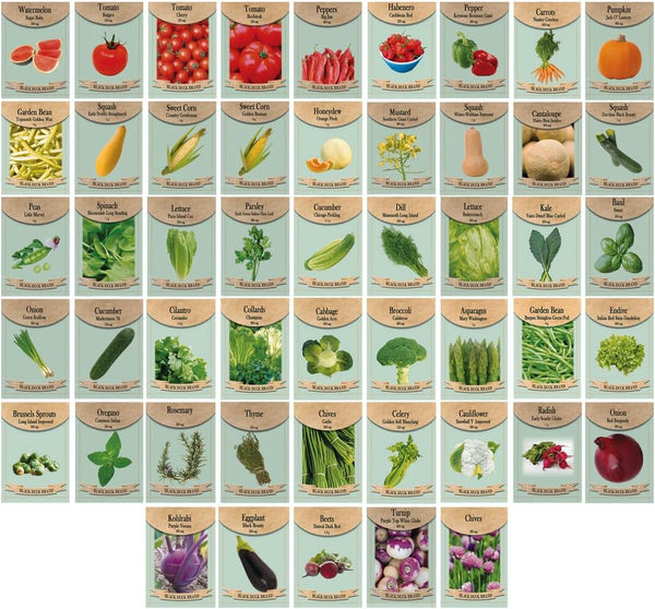 Black Duck Brand 50 Packs Assorted Heirloom Vegetable Seeds 20+ Varieties All Seeds are Heirloom,