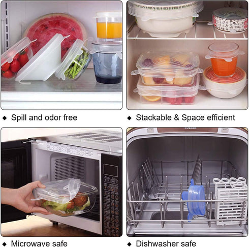 JIGUOOR 6 Pack Silicone Stretch Lids, Reusable Food Storage Covers, 6 Sizes, Microwave Safe, Easy Clean