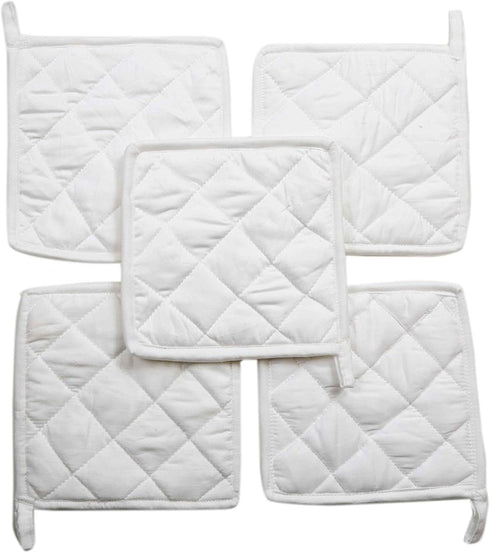 Pot Holders, 100% Cotton (Pack of 10), 8" x 8" Square, Solid White Color for Everyday Kitchen Cooking