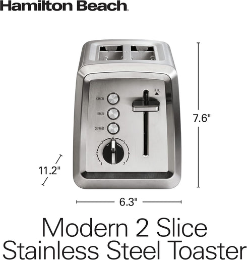 Hamilton Beach 2 Slice Toaster, Extra-Wide Slots, Bagel Setting, Stainless Steel, Auto-Shutoff & Cancel Button