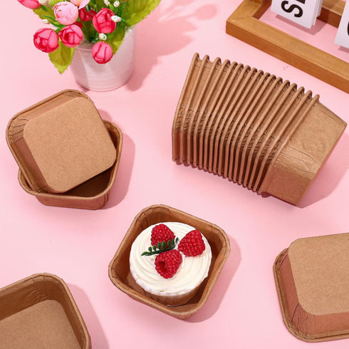 Whaline 100Pcs Parchment Square Cupcake Liners, Natural Color Kraft Paper Baking Cups for Parties