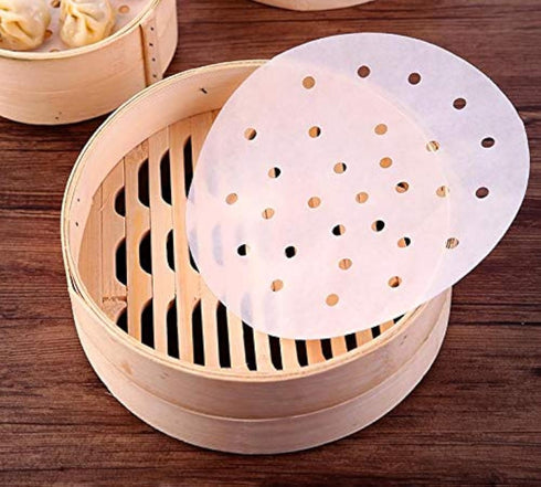 100pcs Air Fryer Liners, 10 inches Bamboo Steamer Liners, Non-stick Steamer Mat Liner for Baking Cooking