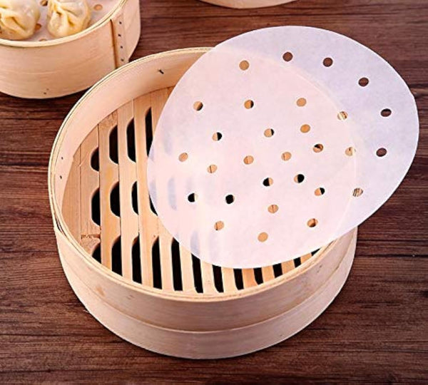 100pcs Air Fryer Liners, 10 inches Bamboo Steamer Liners, Non-stick Steamer Mat Liner for Baking Cooking