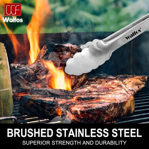 Walfos 17 Inch Extra Long Grill Tongs, Stainless Steel BBQ Tongs for Grilling, Cooking, and Turning Food