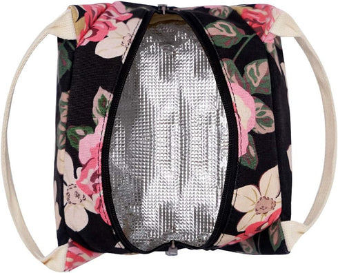 EurCross Floral Canvas Compact Lunch Bag for Women, Trendy and Practical Bento Box Tote