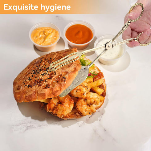 Gold Serving Tongs, Zinc Alloy Bread Clip Salad Food Tongs for Serving Food, 23cm/9.1in X 5cm/2.0in (Gold)