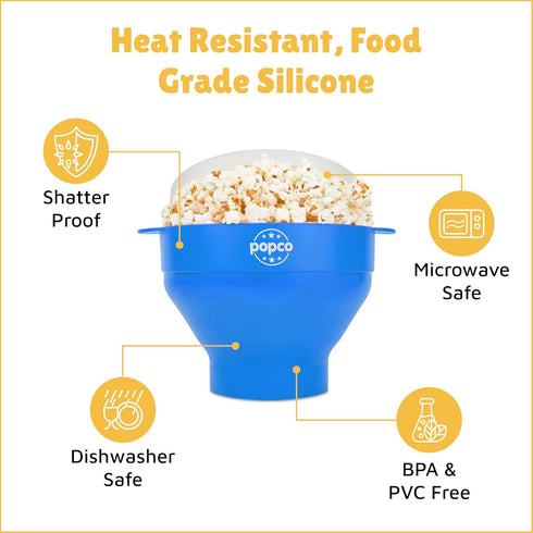 Popco Silicone Popcorn Maker - Microwave Popcorn Popper with Handles, 15-Cup Capacity - Light Blue