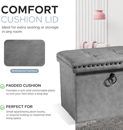 16x12x12 inches, 242 lb, oakvivo Storage Ottoman Cube Small Faux Leather Tuffed Foot Rest Stool with Rivet Design