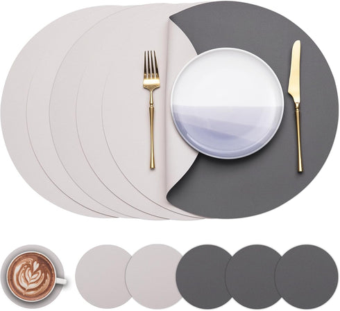 Myir JUN Round Placemats Set of 6 Faux Leather Place Mats and