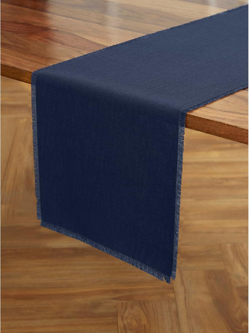 60 Inches 100% 14 60 Inch Solino Home Navy Blue Linen Table Runner - Fringe, Pure Linen Coffee Table Runner x