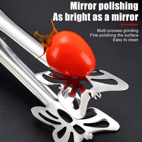 Stainless Steel Buffet Tongs, Food Grade Thickened Tongs for Cooking and Grilling (Butterfly Tongs Silver)