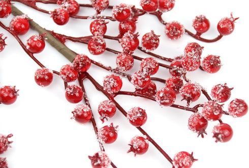 Feitore 6 Pack 17" Frosted Red Berry Stems, Long Artificial Snowy Christmas Berries Picks Winter Holly Berry Branches