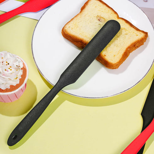 2pcs Heat Resistant Silicone Spatulas, Non-Stick Jar & Cake Cream Butter Scraper Tool with Long Handle (Red, Black)