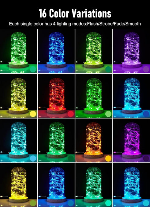 Minetom Color Changing Fairy String Lights, 33 ft 100 LED USB Silver Wire Lights with Remote and Timer, 16 Colors