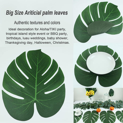 Hopeak Artificial Palm Leaves - 24 Pieces Large Leaves for Hawaiian Luau Party Decorations