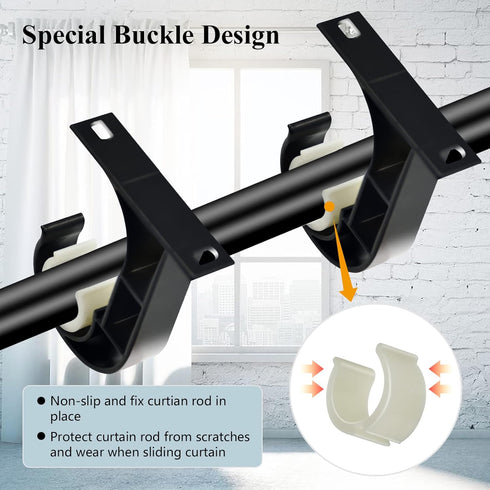 TOKPLNU Ceiling Curtain Rod Bracket, 4 Pack Heavy Duty Holders, Aluminum Alloy, Black Ceiling Hooks for 1 Inch Rods