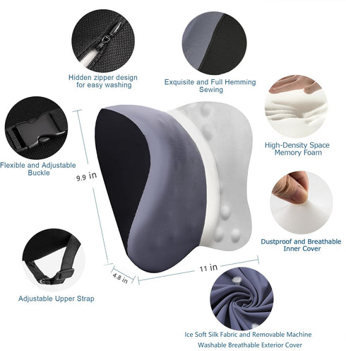 Car Neck Pillow for Neck Pain Relief and Cervical Support,Memory Foam Car Pillow for Car Seat with Adjustable Strap