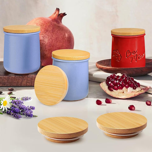 nlkacsy 12pack 4.9 oz Bamboo Jar Lid Compatible La Fermiere yogurt, Lid with Silicone Sealing Rings for Mouth Jars