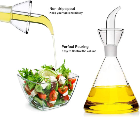 HAIZEEN 9 oz Glass All-Purpose Cruet - Glass Oil Decanter and Cruet (Cone-9 oz, Smooth Surface)