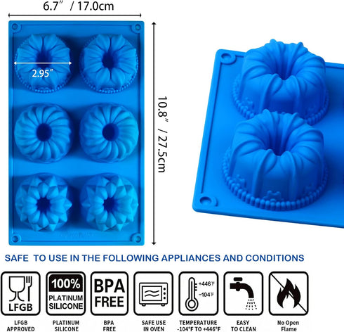 Mini Fluted Tube Cake Pan, 6Cavity Heritage Fluted Tube Cake Silicone Mold for Baking,Non Stick Fancy Molds for Fluted Tube Cake (Mix) by Sidosir