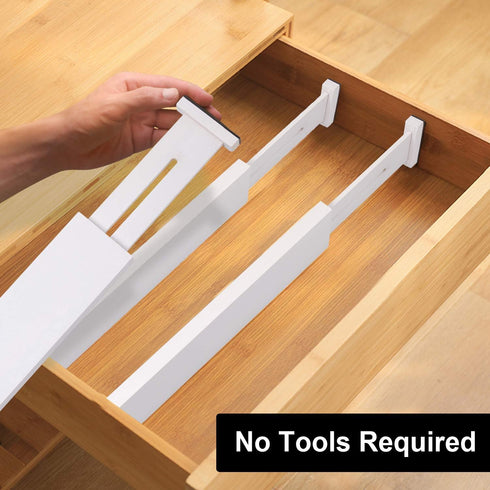 Bamboo Drawer Dividers Organizers, 4-Pack - Adjustable Drawer Divider for Kitchen, Clothes, Bathroom, Office, White