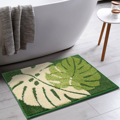 Hi Space Bathroom Rugs 24x16IN, Blue Leaves Bath Mat, Non Slip Microfiber Soft Plush for Bathroom Decor
