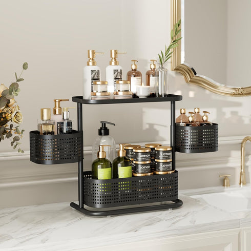 KINGRACK Bathroom Counter Organizer, 3 Tier Rotating Vanity Storage Cabinet, Cosmetic Holder Standing Shelf, Black