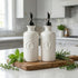 Mlle Label Set 2 500 ml Oil and Vinegar Dispenser White Ceramic Bottles with Matte Black Flip-Top Spout Olive Oil